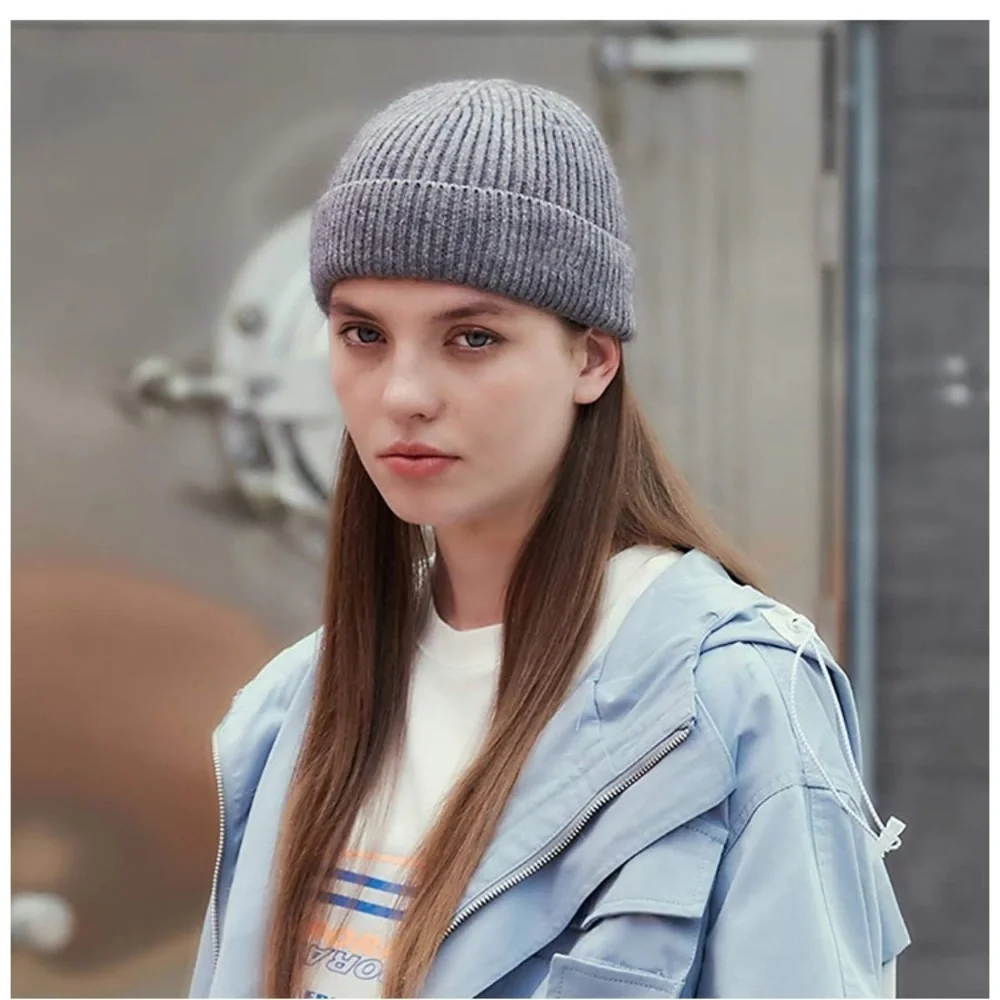 Grey Wool Watch Fisherman Beanie Cap